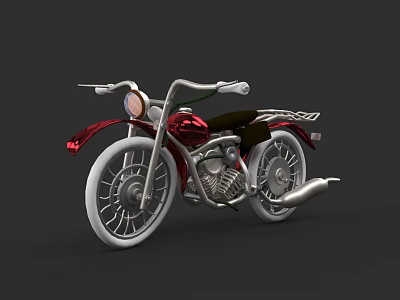 Vintage Red and Black Motorcycle with Metallic Parts White Rims and Round Headlight 3d model