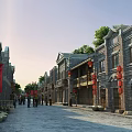 Ancient Architecture Scenic Street With Traditional Buildings Red Lanterns And Pedestrians