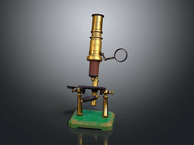 Vintage Brass Microscope With Tall Barrel Green Base And Reflective Mirror 3d model