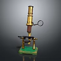 Vintage Brass Microscope With Tall Barrel Green Base And Reflective Mirror