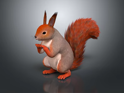 Adorable Squirrel With Fluffy Orange Tail Gray Body And Orange Paws Standing On Gray Background 3d model