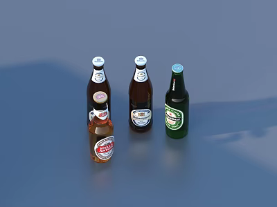 Assorted Colorful Beer Bottles And Wine Glasses With Various Labels On Blue Surface 3d model