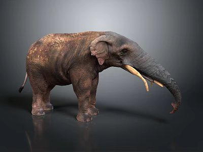 Adult Elephant With Gray Brown Skin And Long White Tusks Standing On Dark Background 3d model