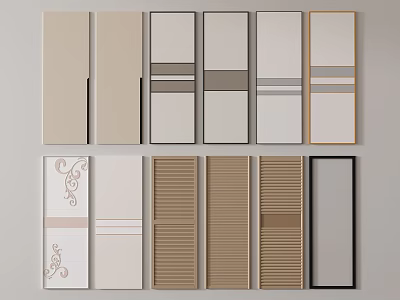 Various Modern Wardrobe Doors With Decorative Patterns And Neutral Color Panels 3d model