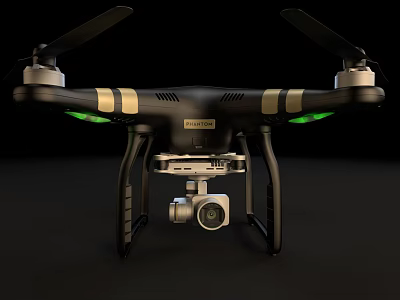 Smart Quadcopter Drone With Four Rotors Camera And Green Lights Design 3d model
