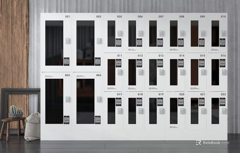 White Modern Public Storage Lockers With Secure Numbered Doors In Community Facilities 3d model 