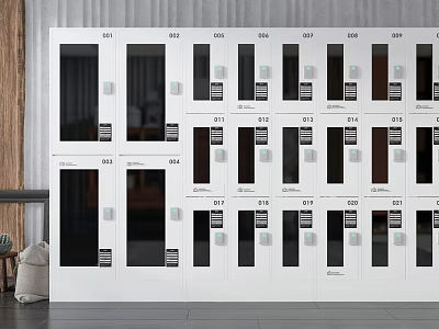 White Modern Public Storage Lockers With Secure Numbered Doors In Community Facilities 3d model