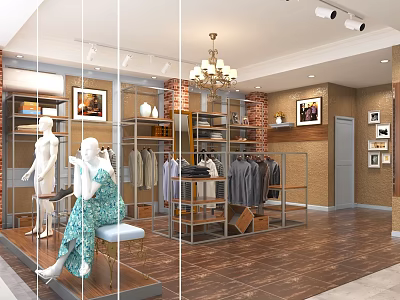 Stylish Modern Clothing Store Interior Design With Mannequins Clothing Display Racks And Exquisite Indoor Decorations 3d model