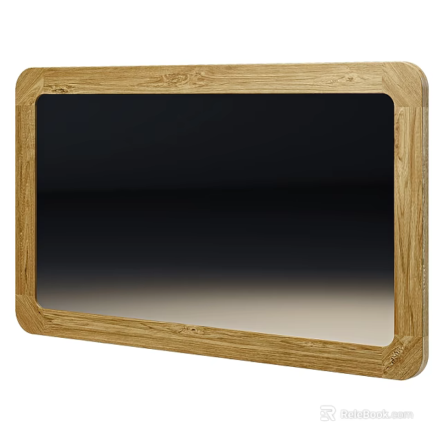 Rectangular Wall Mirror With Natural Wooden Textured Frame For Home Decor 3d model 