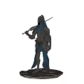 Game Movie Characters in Blue Cloaks With Helmets Holding Swords Standing on Bases