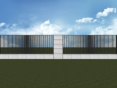 Modern Feature Wall with Vertical Black Slats White Panels Blue Sky and Green Lawn 3d model