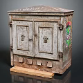 Vintage Entryway Console Cabinet with Double Doors Metal Handles Colorful Graffiti Wooden Base Industrial Style