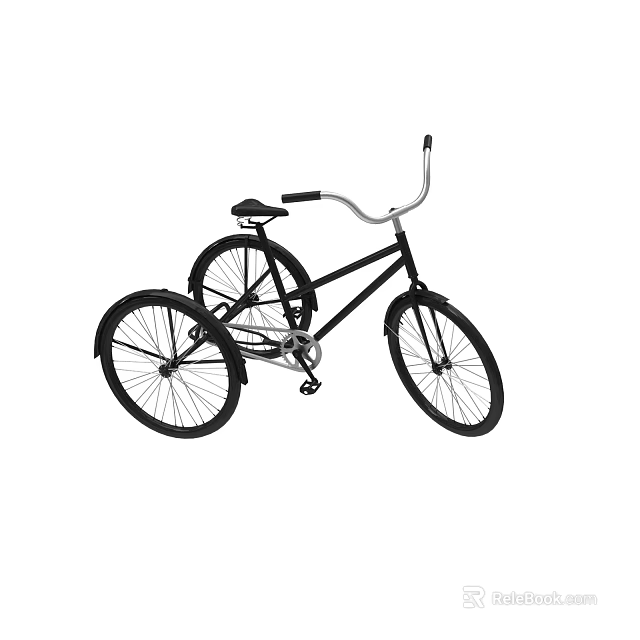 Black Three Wheeled Bicycle With Simple Design For Urban Leisure Riding 3d model 