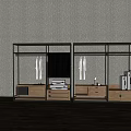 Modern Wooden Wardrobe Structure With Hanging Rods Drawers And Storage Compartments