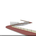 Modern Landscape Bridge With Curved White Roof Wooden Deck Railings And Green Yellow Pathway
