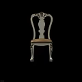 Classic European Style Dining Chair With Carved Backrest Beige Seat Cushion And Gold Accents