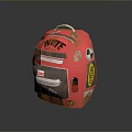 Red Backpack With WIFE Lettering And Decorative Stickers For Daily Use
