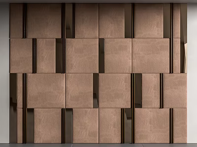 Modern Accent Wall With Brown Square Panels And Black Vertical Strips Layered Design 3d model