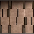 Modern Accent Wall With Brown Square Panels And Black Vertical Strips Layered Design