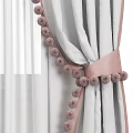 Elegant Gray Pink Curtain Design With Tassel Tieback And Sheer Panel
