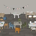 Children's Table and Chair Combination Casual Table and Chair Game Table and Chair 3d model