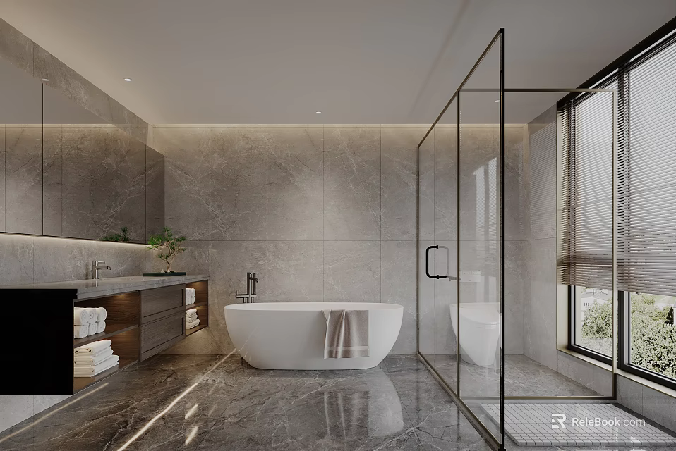 Modern Luxury Bathroom With Marble And Freestanding Tub 3d model 