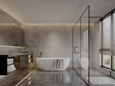 Modern Luxury Bathroom With Marble And Freestanding Tub 3d model