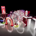 Vibrant Photo Check-in Spot With Neon Arches Display Stands And Decorative Lighting Elements