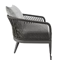 Modern Rattan Outdoor Lounge Chair With Gray Cushion And Metal Frame