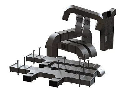 Industrial Metal Pipe Components With Various Shapes And Structural Fittings 3d model