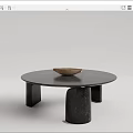 Rectangular and Round Coffee Tables Featuring Light Dark Surfaces Dark Legs and Decorative Tabletop Items 3d model