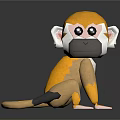 Cute Cartoon 3D Monkey with Big Black Eyes Yellow Brown Fur Sitting on Black Background