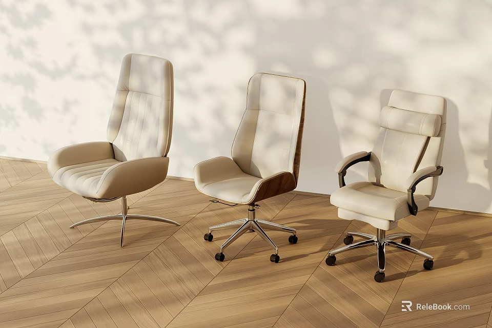 Modern Light Colored Office Chairs With Swivel Base And Armrests In Bright Room 3d model 