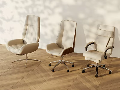 Modern Light Colored Office Chairs With Swivel Base And Armrests In Bright Room 3d model
