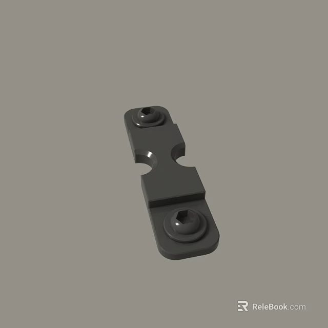 Black Metal Connector Part With Two Circular Knobs And Central Slot 3d model 