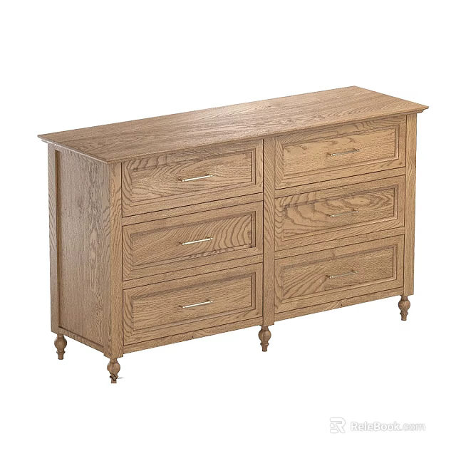 Oak Wood Console Cabinet With Multiple Drawers And Decorative Legs 3d model