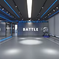 Spacious Battle Themed Fitness Training Gym With Robot Element And Modern Lighting Design