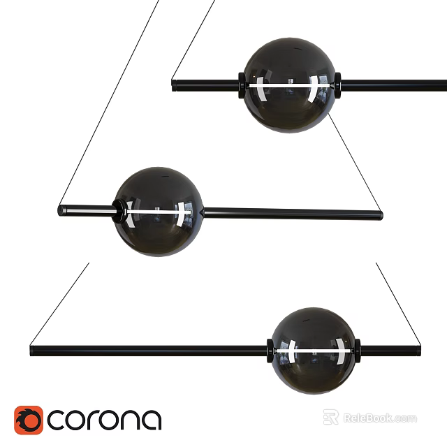 Three Black Spherical Pendant Lights With Metal Frame Ceiling Mounted Design 3d model