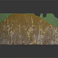 Two Curved Wooden Stone Objects With Green And Gold Textured Surfaces