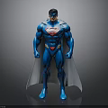 Man in Blue Superman Costume With S Logo Red Underwear Gray Cape and Muscular Build