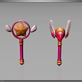 Pink And Orange Fantasy Magic Wand With Star Shape And Wing Decorations