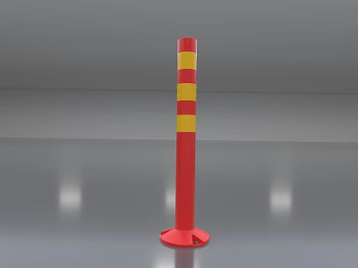Road Safety Traffic Bollard With Red And Yellow Stripes For Roadway 3d model