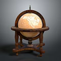 Decorative Ornament Set with Vintage Globe on Carved Wooden Stand for Home Decor Accent