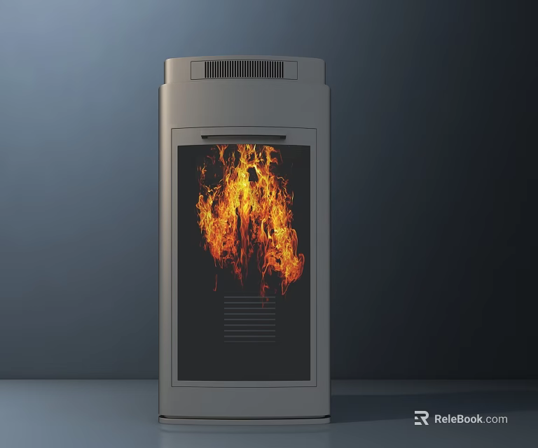 Modern Gray Fireplace With Burning Flame And Sleek Dark Background 3d model 