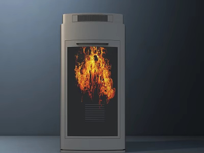 Modern Gray Fireplace With Burning Flame And Sleek Dark Background 3d model