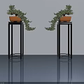 Elegant Interior Featuring Hinged Doors With Potted Plants On Black Stands