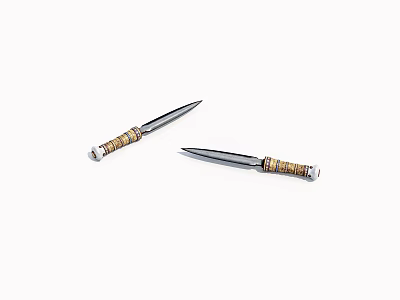Traditional Double Bladed Daggers With Bamboo Pattern Handles And Silver Sharp Blades 3d model