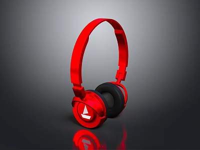 Red Over Ear Headphones With Black Ear Cushions And White Logo 3d model