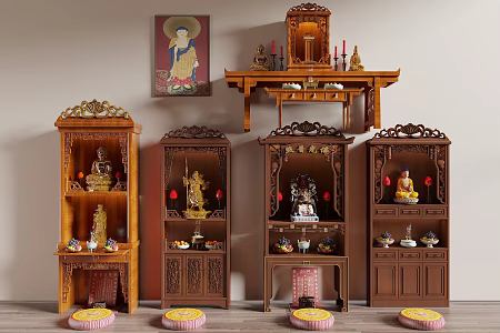 Chinese-style Buddhist Niches Sacrifice Buddhist Cabinet Cemente Candlestick Fruit Tribute Sacrifice Table Shrine 3d model