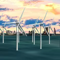 Offshore Wind Turbines in Ocean During Sunset Sky Generating Renewable Energy